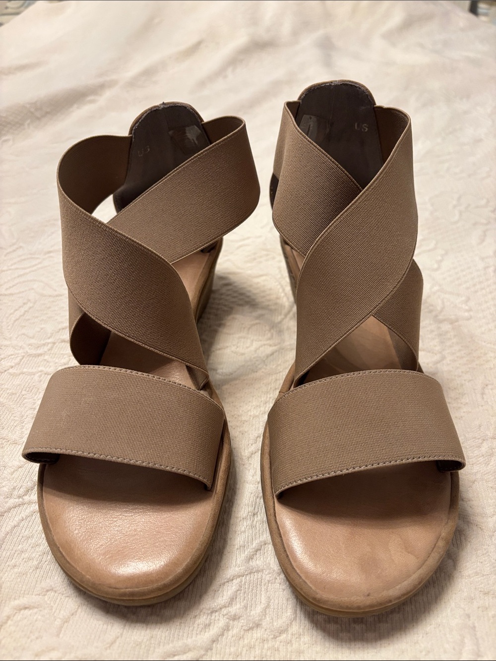 THE FLEXX Taupe Elastic Crisscross Wedge Sandals